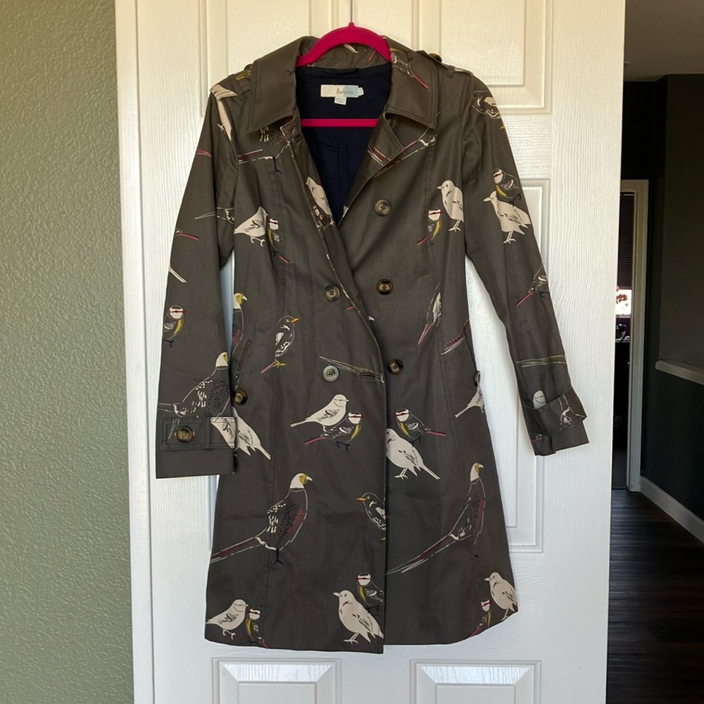 Boden bird print trench petite